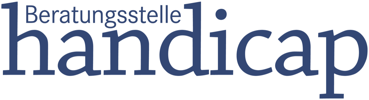 Logo der Beratungsstelle Handicap. Schriftzug in blauer Schrift.