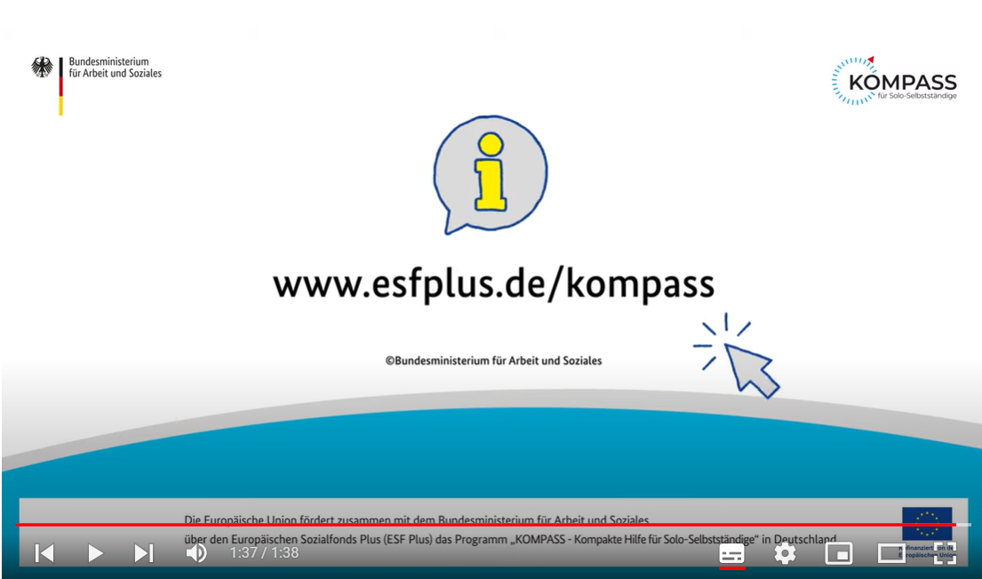 Link zum Erklärvideo von Kompass für Solo-Selbstständige veröffentlicht vom ESF auf YouTube Link zum Erklärvideo von Kompass für Solo-Selbstständige veröffentlicht vom ESF auf YouTube