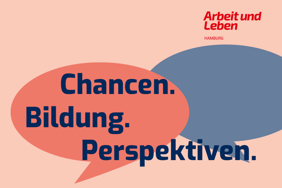 Grafik mit zwei Sprechblasen und Text Chancen, Bildung, Perspektiven
