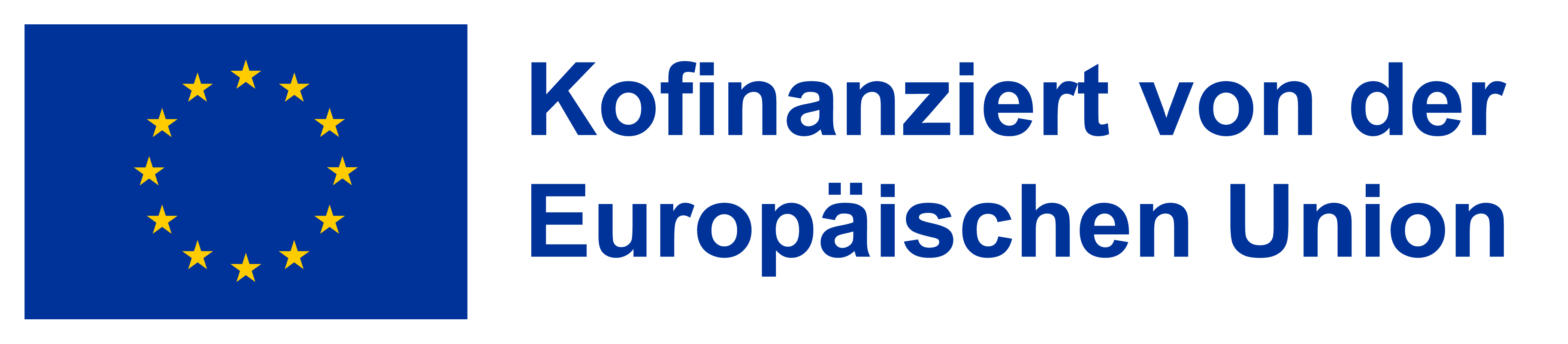 Logo der EU, gelbe Sterne auf blauem Hintergrund und dem Text: Kofinanziert von der EU