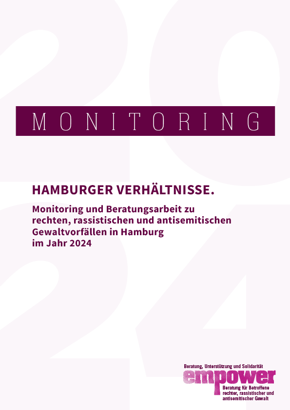 Deckblatt des Monitoringberichts "Hamburger Verhältnisse" zu rechten, rassistischen und antisemitischen Gewaltvorfällen in Hamburg im Jahr 2024