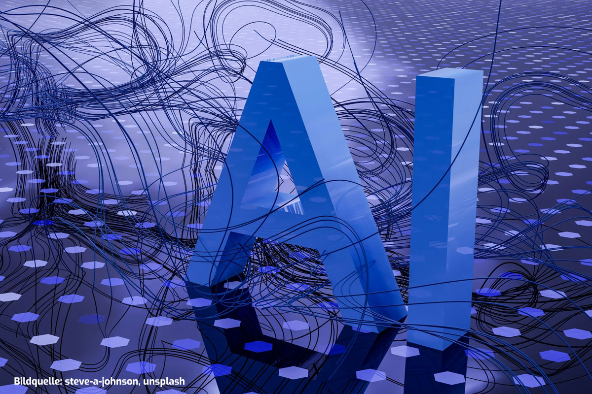 Abstraktes Bild mit den Buchstaben AI im Mittelgrund